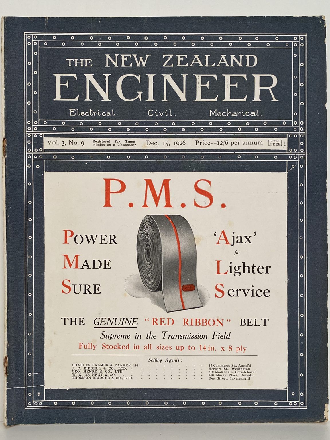 OLD MAGAZINE: The New Zealand Engineer Vol. 3, No. 9 - 15 December 1926