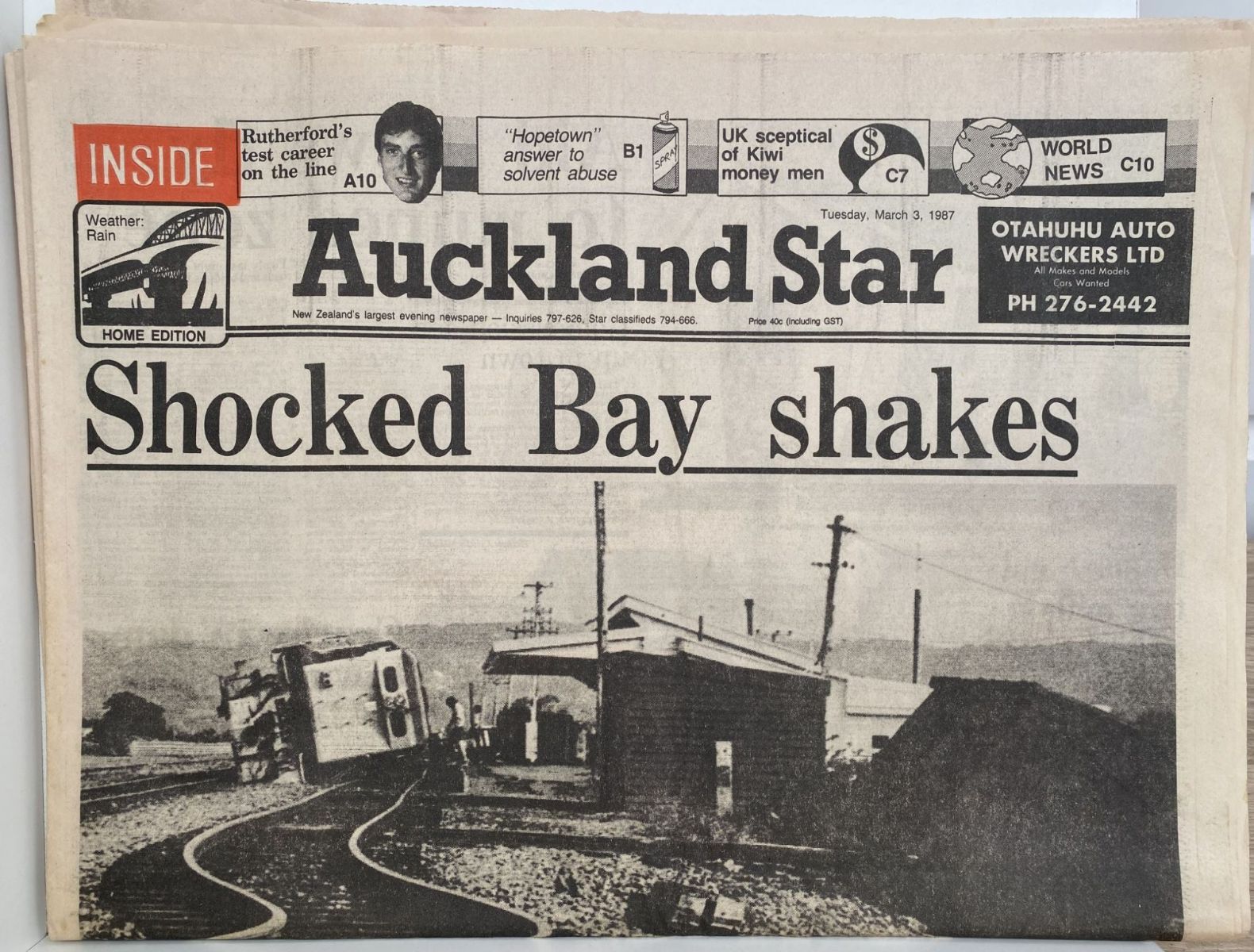 OLD NEWSPAPER: Auckland Star, 3rd March 1987 - Edgecumbe earthquake