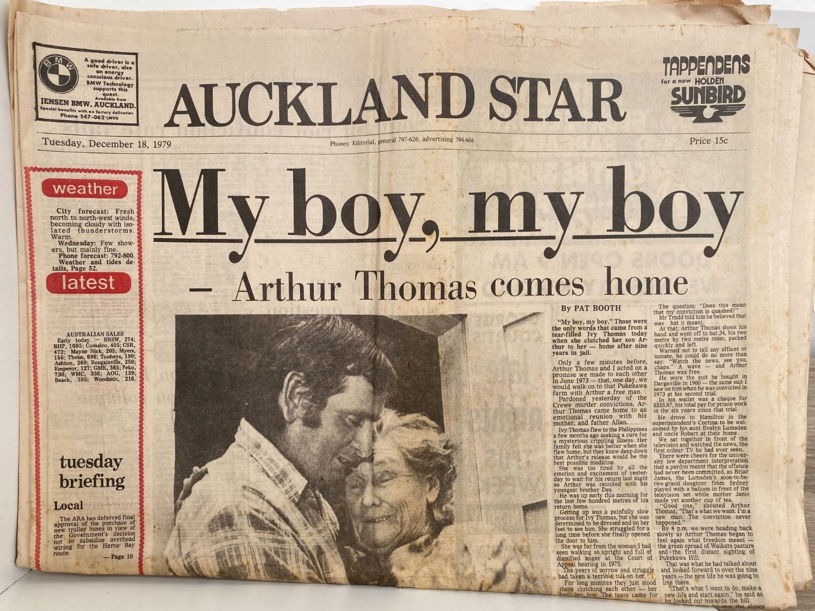 OLD NEWSPAPER: The Auckland Star, 18th December 1979 - Arthur Thomas released
