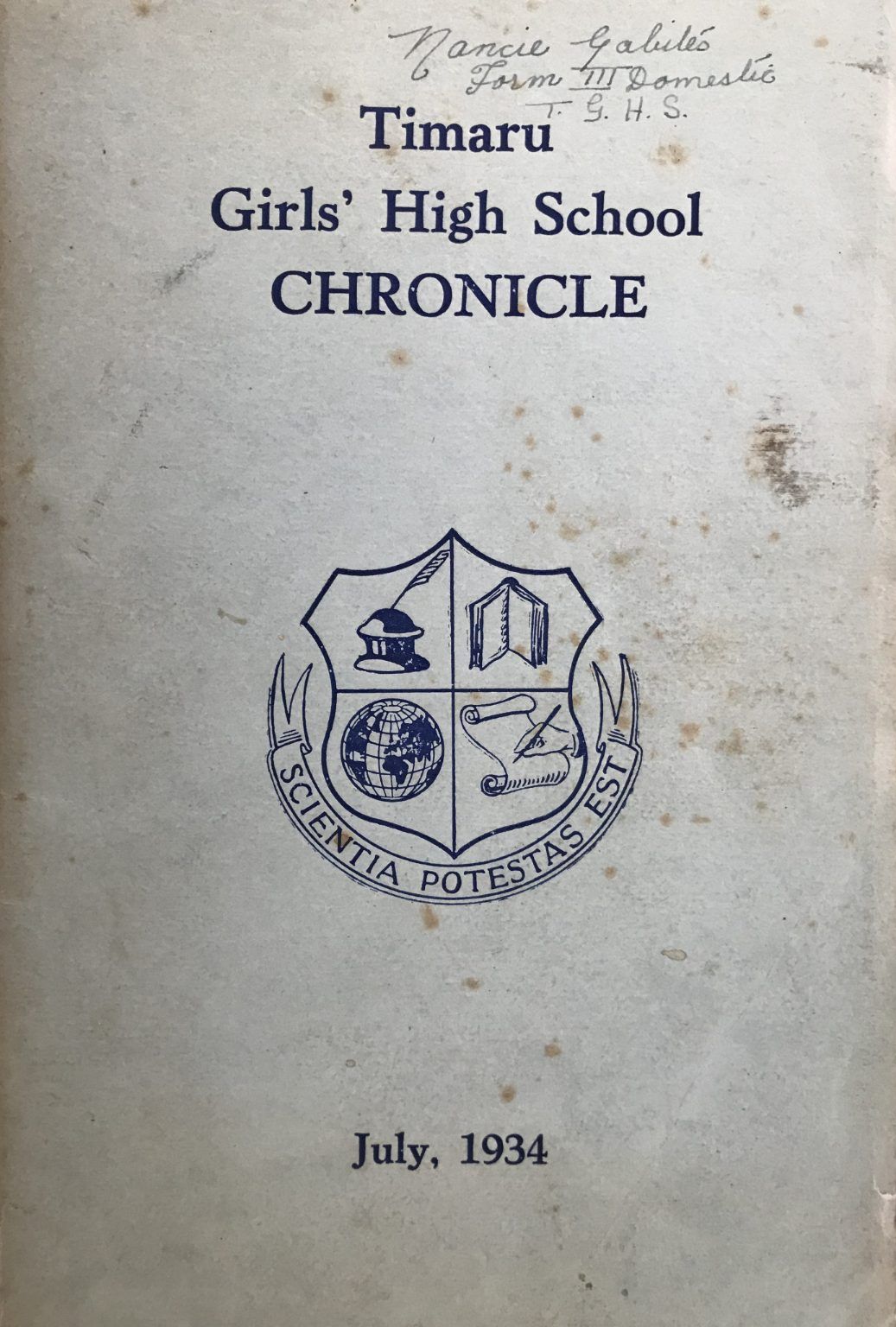 TIMARU GIRLS' HIGH SCHOOL: Chronicle, July 1934