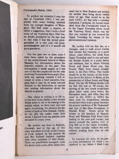 MEMORIES OF EARLY COROMANDEL