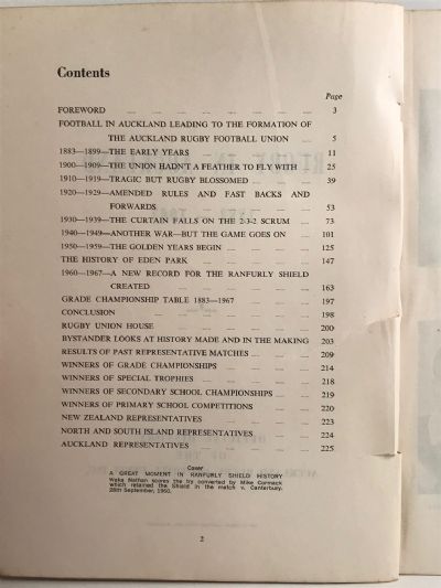 RUGBY IN AUCKLAND 1883-1967: Official History of the Auckland Rugby Football Union