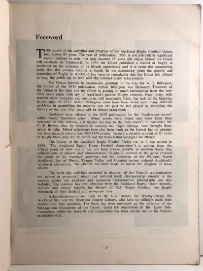 RUGBY IN AUCKLAND 1883-1967: Official History of the Auckland Rugby Football Union