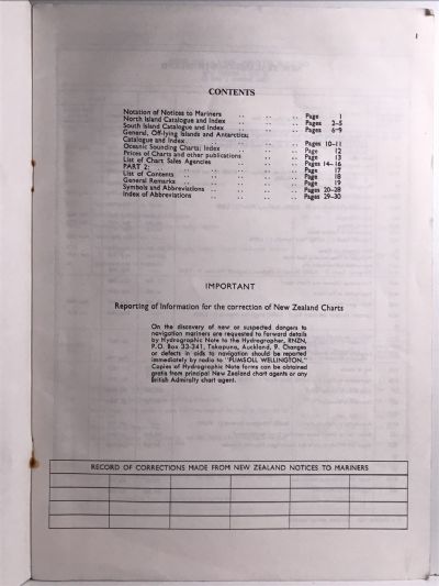 CHART CATALOGUE and INDEX: New Zealand Charts - ninth edition 1976