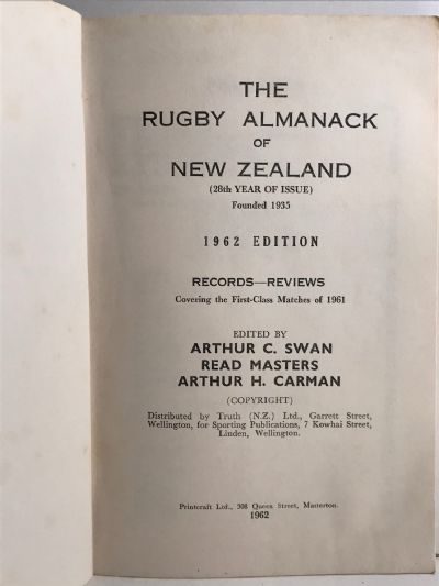 THE RUGBY ALMANACK of New Zealand 1962