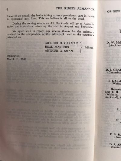 THE RUGBY ALMANACK of New Zealand 1962