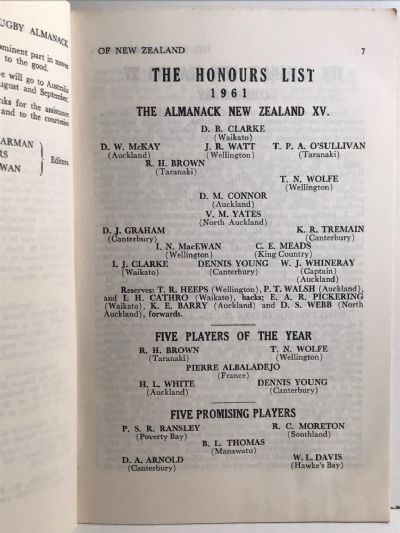 THE RUGBY ALMANACK of New Zealand 1962