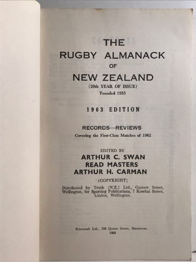 THE RUGBY ALMANACK of New Zealand 1963