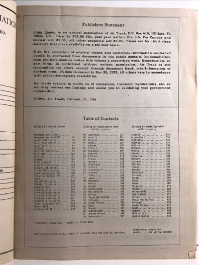 ROTOR ROSTER 1994: The Worldwide Reference Book of Civil Helicopters
