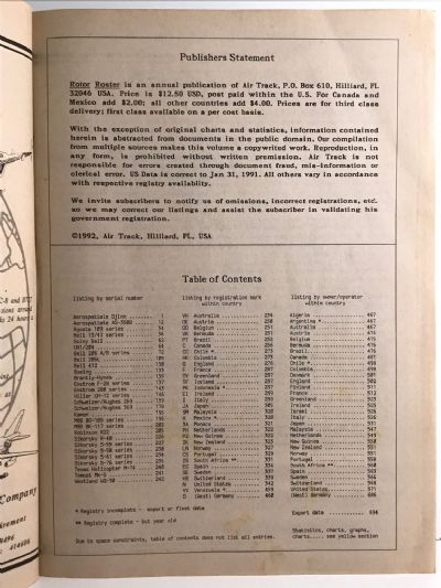 ROTOR ROSTER 1992: The Worldwide Reference Book of Civil Helicopters