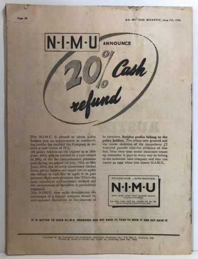 AUTOMOBILE ASSOCIATION (Auckland) Inc Official Bulletin - Vol.15, No.7 June 1954