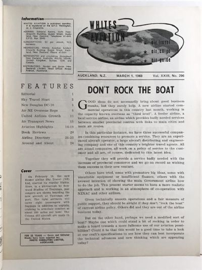 VINTAGE MAGAZINE: Whites Aviation Monthly - Vol. XXIII, No. 296 - 1st March 1968