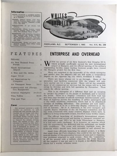 VINTAGE MAGAZINE: Whites Aviation Monthly - Vol. XXI, No. 238 - 1 September 1965