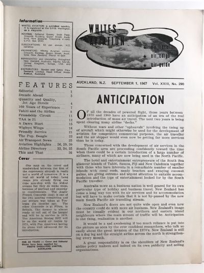 VINTAGE MAGAZINE: Whites Aviation Monthly Vol. XXIII, No. 290 - 1 September 1967