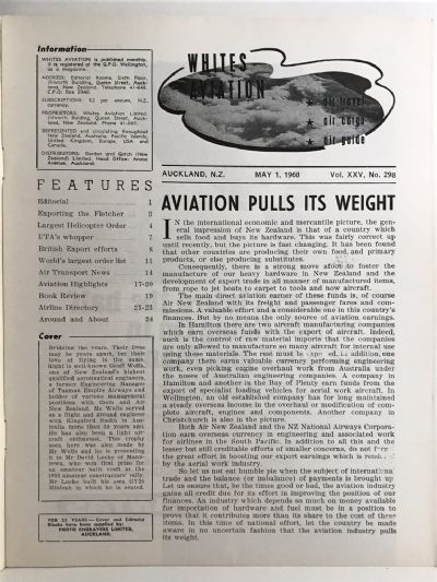 VINTAGE MAGAZINE: Whites Aviation Monthly - Vol. XXV, No. 298 - 1st May 1968