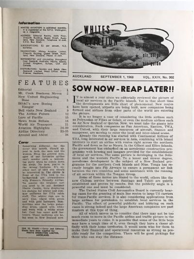 VINTAGE MAGAZINE: Whites Aviation Monthly Vol. XXIV, No. 302 - 1 September 1968