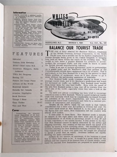 VINTAGE MAGAZINE: Whites Aviation Monthly - Vol. XVI, No. 191 - 1st March 1961
