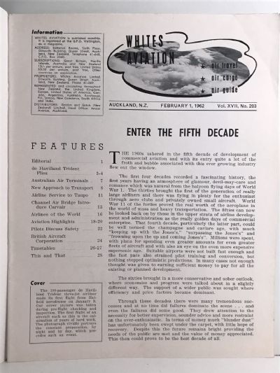 VINTAGE MAGAZINE: Whites Aviation Monthly - Vol. XVII, No. 203 - 1 February 1962