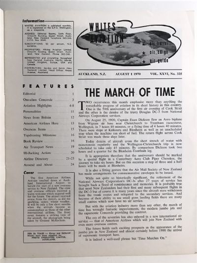 VINTAGE MAGAZINE: Whites Aviation Monthly - Vol. XXVI, No. 325 - 1st August 1970