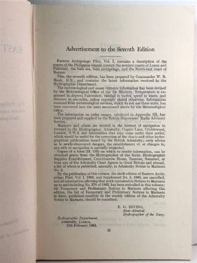 EASTERN ARCHIPELAGO PILOT: Vol. I 1963