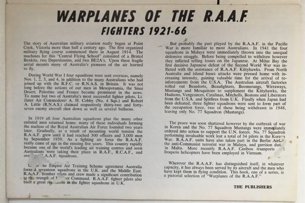 WARPLANES OF THE R.A.A.F. - Fighters 1921 - 1969
