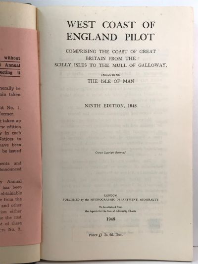 WEST COAST OF ENGLAND PILOT: Ninth edition 1948