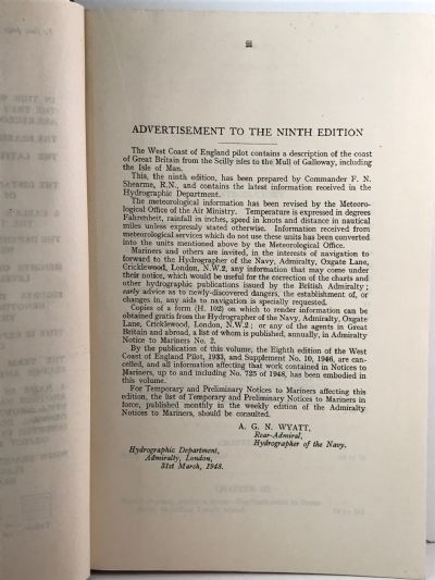 WEST COAST OF ENGLAND PILOT: Ninth edition 1948