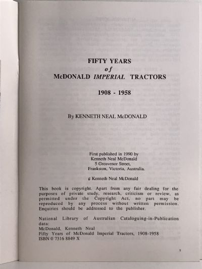 McDONALD IMPERIAL TRACTORS - Fifty Years