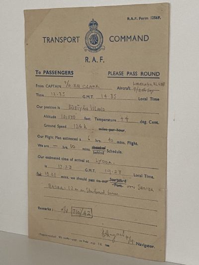 R.A.F. TRANSPORT COMMAND - Flight Information KL 623