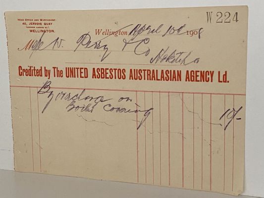 ANTIQUE INVOICE: The United Asbestos Australasian Agency Ld. Wellington 1908