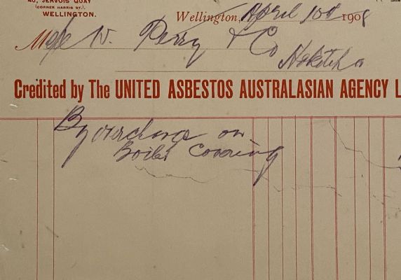 ANTIQUE INVOICE: The United Asbestos Australasian Agency Ld. Wellington 1908 