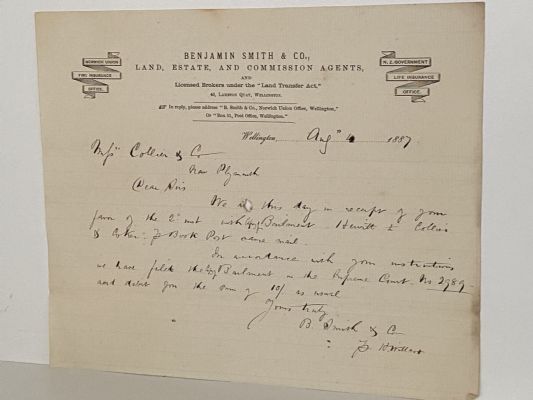 ANTIQUE LETTERHEAD: Benjamin Smith & Co, Wellington – Land, Estate Agents 1887