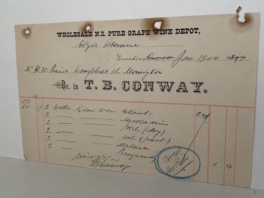 ANTIQUE INVOICE: T. B. Conway, Dunedin – N.Z. Pure Grape Wine Depot 1900