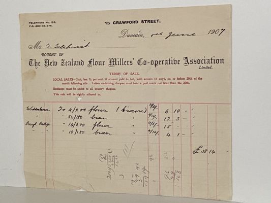 ANTIQUE INVOICE: The New Zealand Flour Millers Co-operative Association 1907