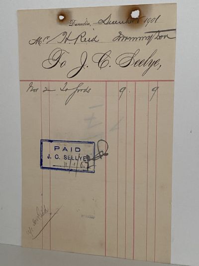 ANTIQUE INVOICE: J. C. Seelye, Dunedin 1901