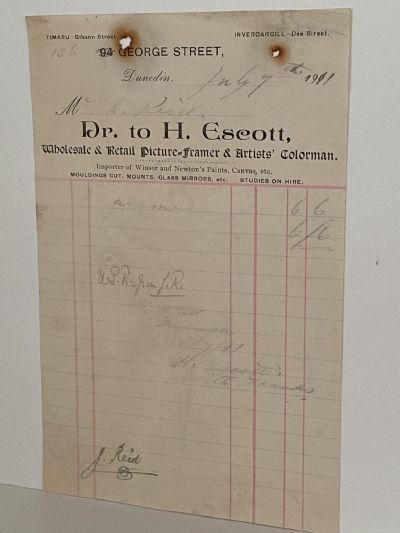 ANTIQUE INVOICE: H. Escott, Dunedin - Picture Framers 1911