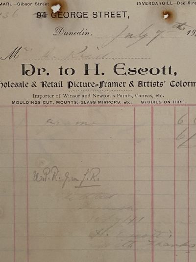 ANTIQUE INVOICE: H. Escott, Dunedin - Picture Framers 1911 