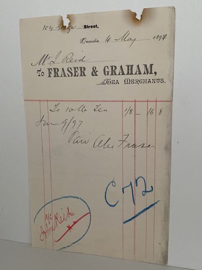ANTIQUE INVOICE: Fraser & Graham, Dunedin – Tea Merchants 1897