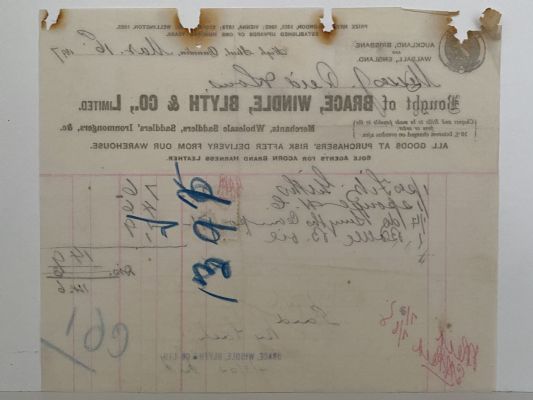 ANTIQUE INVOICE: Brace, Windle, Blyth & Co, Dunedin – Saddlers 1897