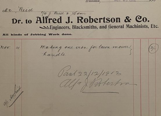 ANTIQUE INVOICE: Alfred J. Robertson & Co. Dunedin – Engineers, Blacksmiths 1902 