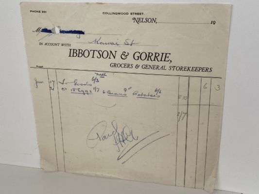 VINTAGE INVOICE: Ibbotson & Gorrie, Nelson - Grocers and Storekeepers