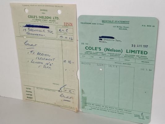 VINTAGE INVOICE: G. A. Coles (Nelson) Ltd 1964