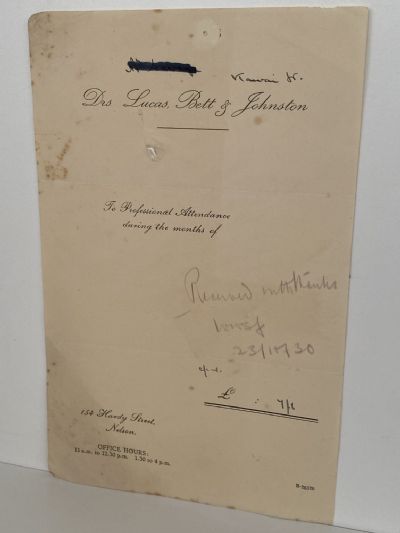 VINTAGE INVOICE: Dr Lucas Bett & Johnston 1930