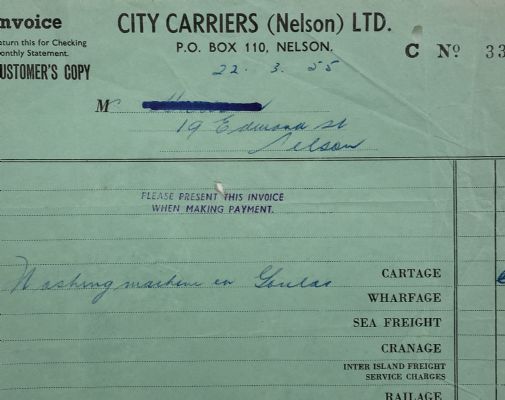 VINTAGE INVOICE: City Carriers (Nelson) Ltd 1955 