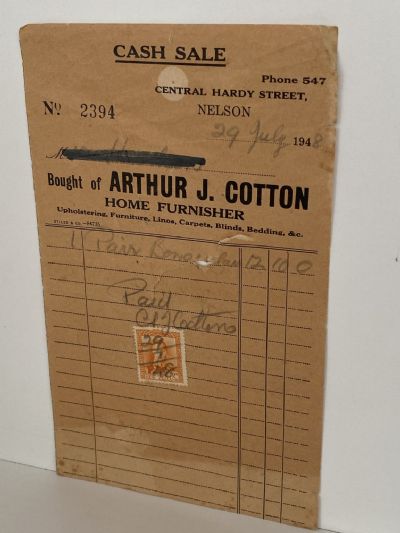 VINTAGE INVOICE: Arthur J. Cotton, Nelson - Home Furnisher 1948