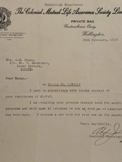 VINTAGE LETTERHEAD: The Colonial Mutual Life Assurance Society Limited 1932 