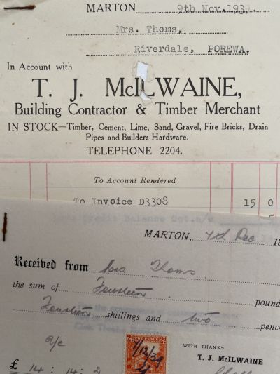VINTAGE INVOICE: T. J. McIlwaine – Building Contractor & Timber Merchant 1939 