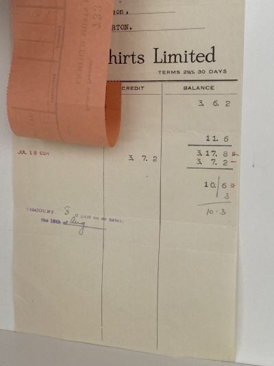VINTAGE INVOICE: Lichfield Shirts Limited, Christchurch 1935