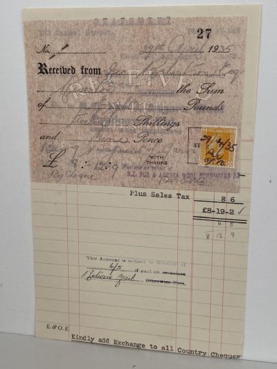 VINTAGE INVOICE: N.Z. Fur & Angora Wool Producers Ltd, Christchurch 1935