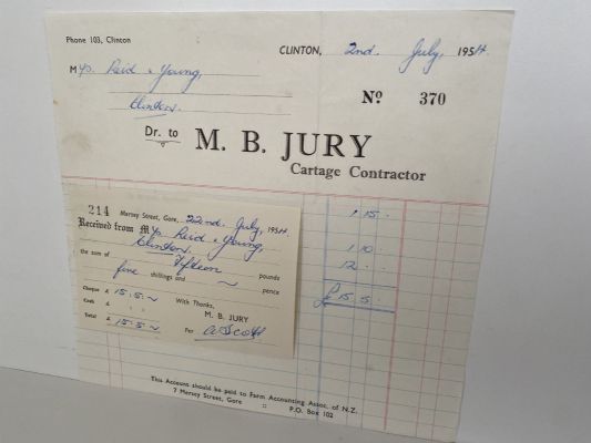 VINTAGE INVOICE: M.B. Jury, Clinton – Cartage Contractor 1954